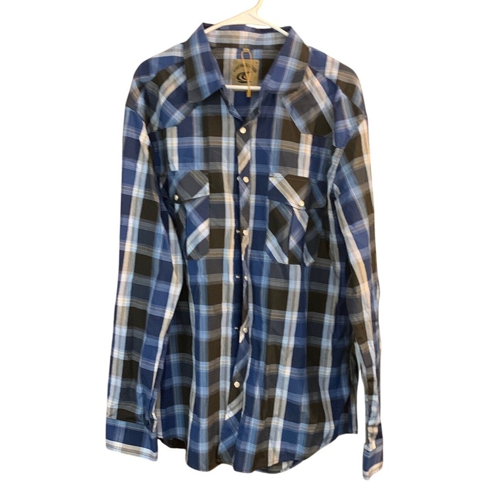 COEVALS CLUB Men's XXL‎ Plaid Long Sleeve Western Shirt Blue Black Casual